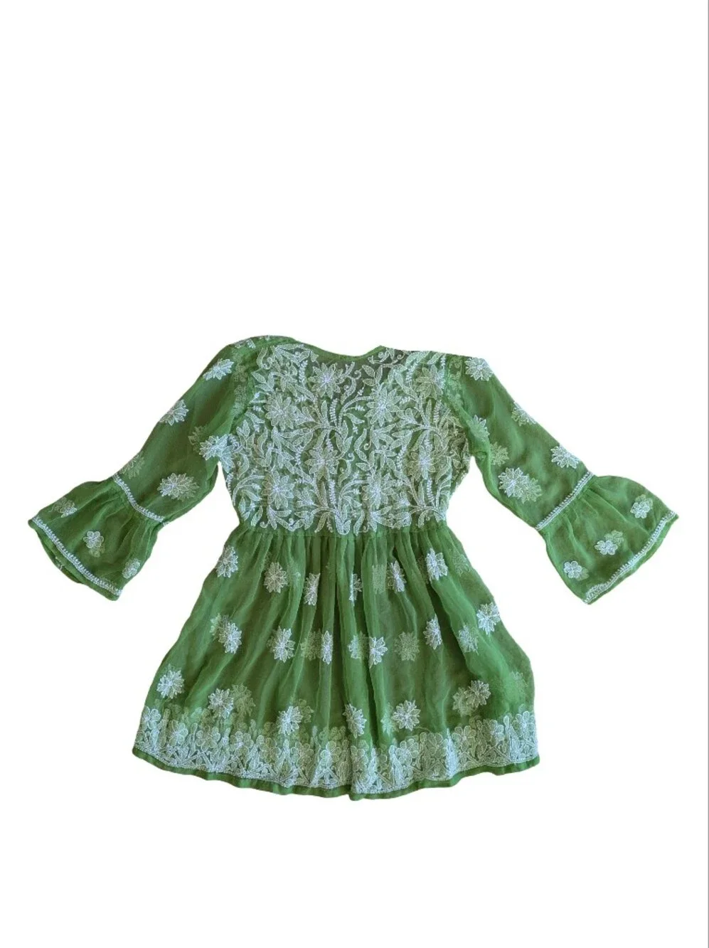 Handmade Fairycore Renfaire Sheer Mesh Dress Embroidered Floral Large - Picture 5 of 9